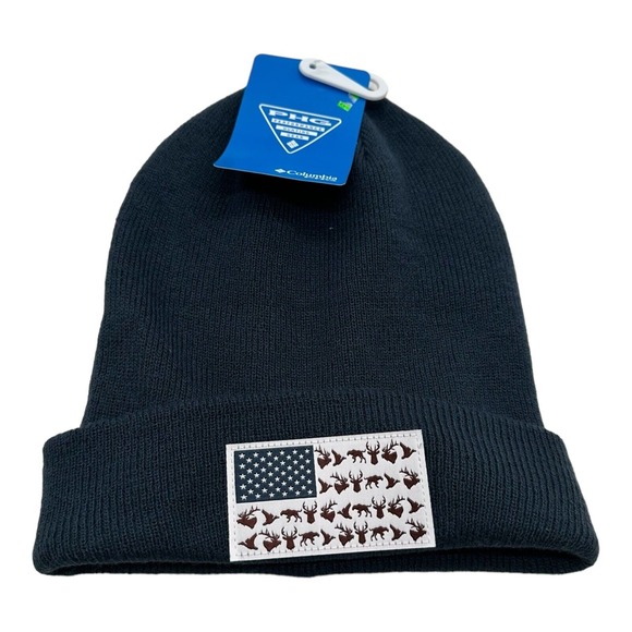 Columbia PHG Beanie Blue Zinc Knit Cuffed‎ Winter Hat Cap Flag Patch Outdoors - Picture 1 of 2